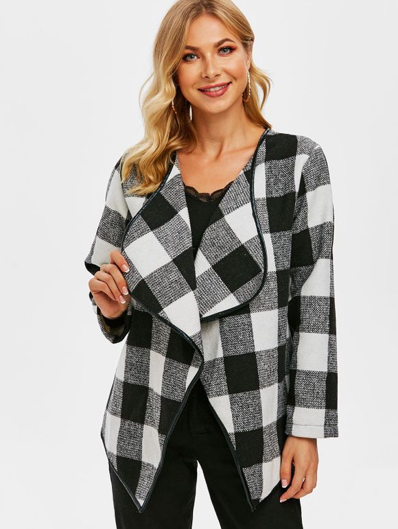 Veste Drapée en Tweed à Carreaux - Noir XL