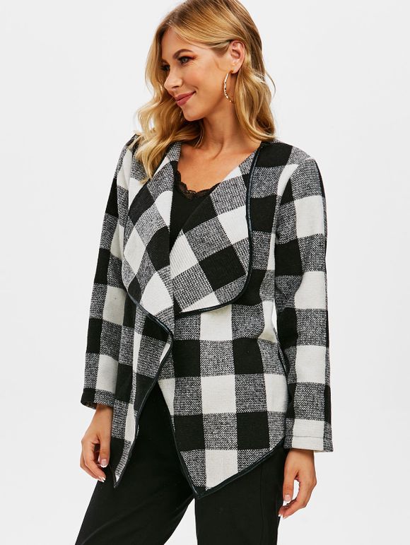 Veste Drapée en Tweed à Carreaux - Noir XL