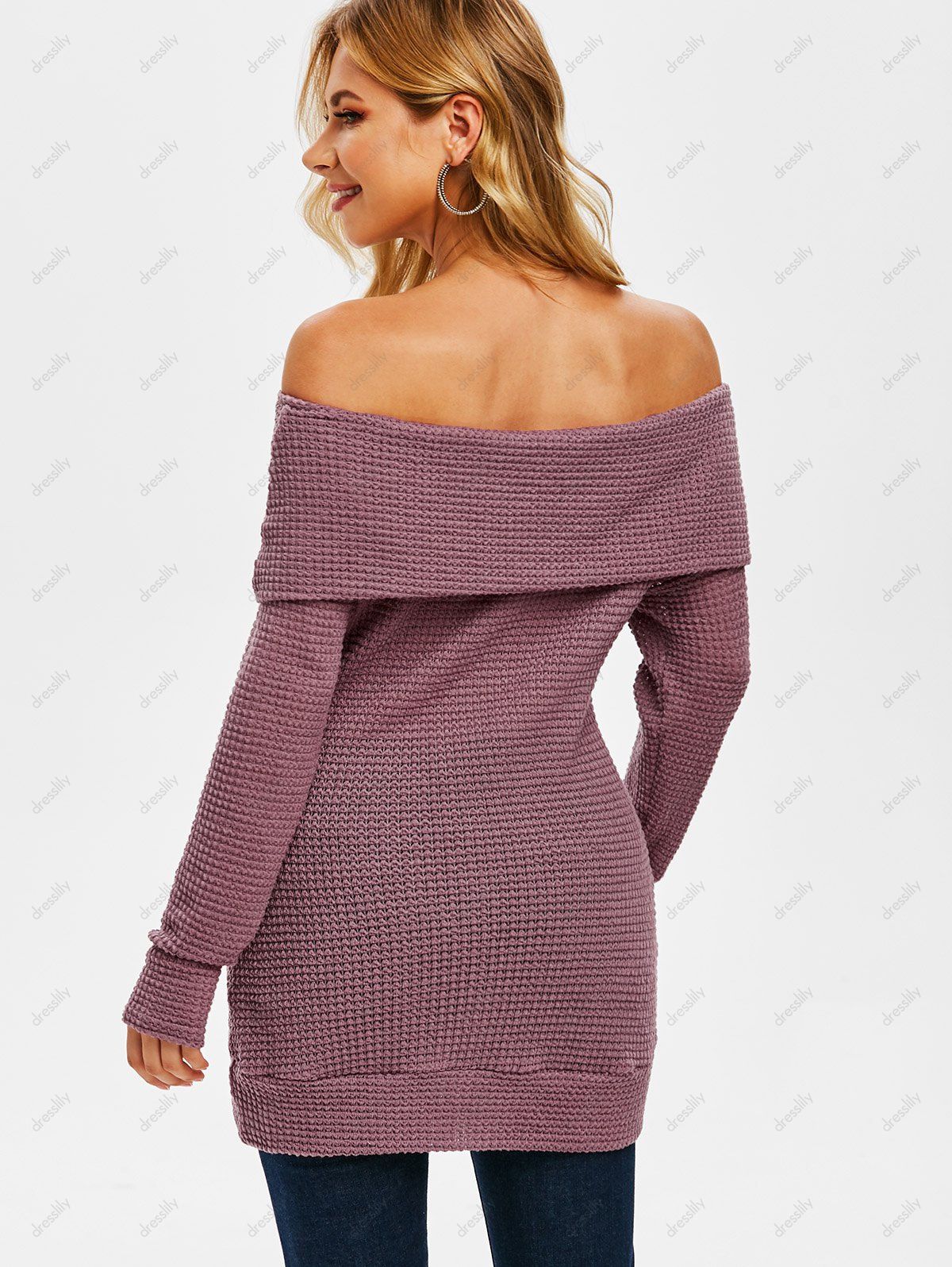 27% OFF 2020 Pull En Tricot Plié Epaule Dénudée à ...