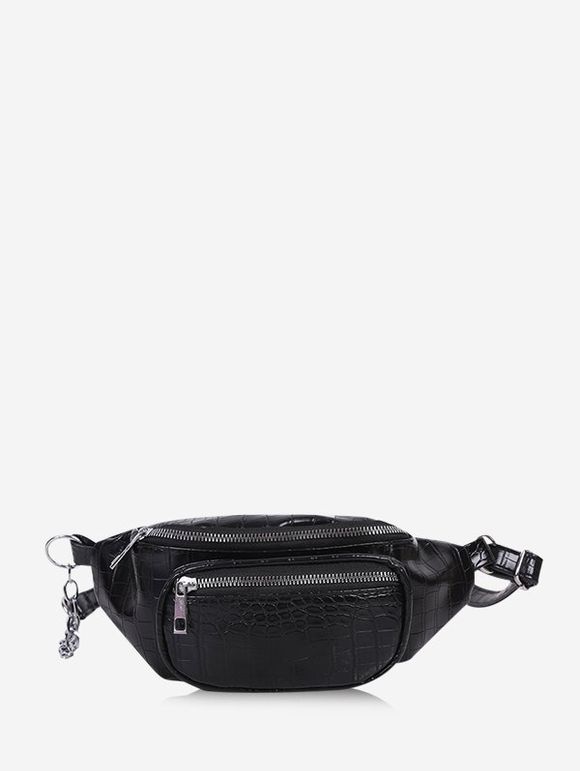 Sac à Bandoulière Texturé en Couleur Unie - Noir 