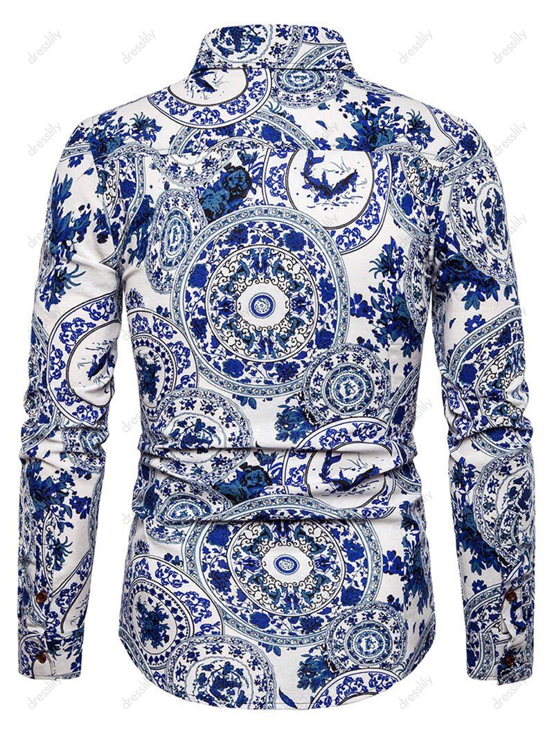 [26% OFF] 2022 Chinese Porcelain Plate Print Retro Long Sleeve Shirt In ...