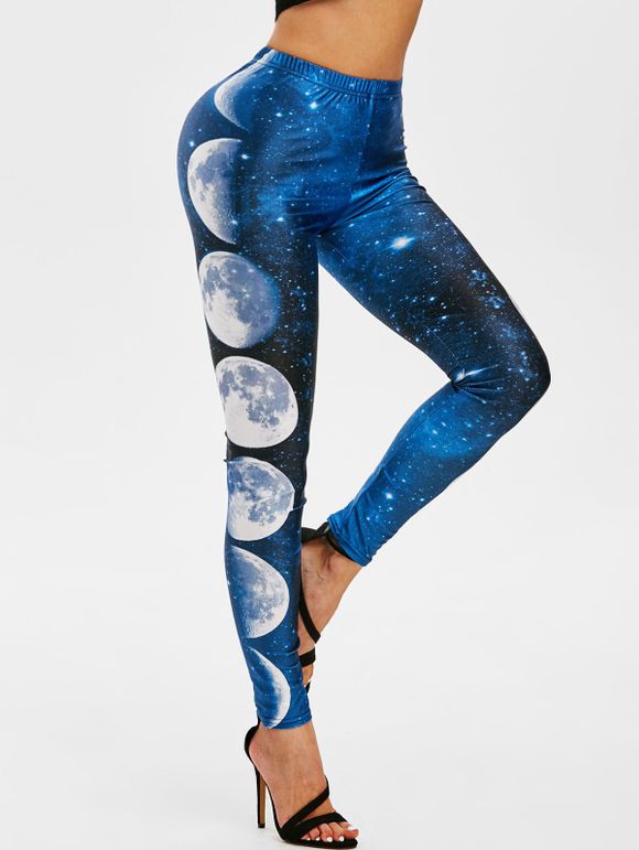 Legging à Taille Haute Eclipse Lunaire Galaxie Imprimés - multicolor M