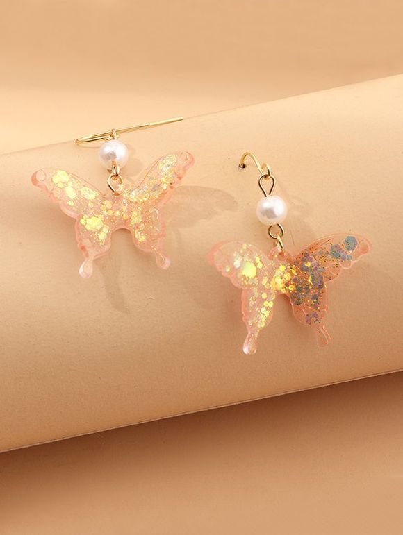 Boucles d'Oreilles Pendantes Motif Papillon à Paillettes en Fausse Perle - orange clair 