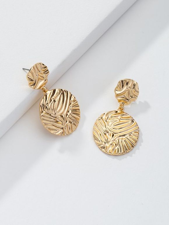 Boucles d'Oreilles Pendantes Rondes Texturées en Métal - d'or 