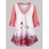 Plus Size Roll Up Sleeve Butterfly Print Top - PURPLE L