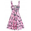 Robe d'Halloween à Imprimé Squelette et Animal sans Manches avec Lacets - Rose M