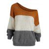 Drop Shoulder Colorblock Loose Sweater - multicolor 2XL