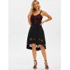 Corset Style High Low Gothic Midi Dress Flower Lace Panel Hook and Eye Cami Party Dress - BLACK L