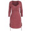 Robe Plissée Croisée à Manches Longues de Grande Taille - Rouge Cerise 2X