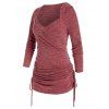 Plus Size Crossover Cinched Ruched Long Sleeve Dress - CHERRY RED 4X