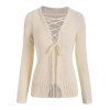 Drop Shoulder Lace-up Slit Cable Knit Sweater - LIGHT YELLOW S