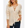 Drop Shoulder Lace-up Slit Cable Knit Sweater - LIGHT YELLOW XL