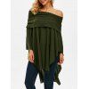 Foldover Off Shoulder Poncho Sweater - DEEP GREEN XL