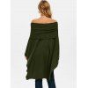 Foldover Off Shoulder Poncho Sweater - DEEP GREEN XL