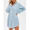 Front Pocket Frayed Denim Shirt Dress - LIGHT BLUE XL