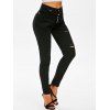 Distressed Button Fly High Waisted Jeans - BLACK M