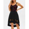 Corset Style High Low Gothic Midi Dress Flower Lace Panel Hook and Eye Cami Party Dress - BLACK S