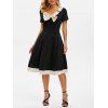 Robe Vintage à Pois à Col V avec Nœud Papillon - Noir XL
