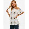 Geometric Printed Cold Shoulder Short Sleeve Tee - WHITE L