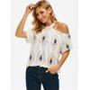 Geometric Printed Cold Shoulder Short Sleeve Tee - WHITE L