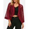 Flower Lace Open Front See Thru Cardigan - DEEP RED S