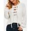 Cable Knit Lace Up Drop Shoulder Sweater - WHITE L