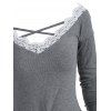 Guipure Insert Criss Cross Twisted Ribbed Knitwear - LIGHT GRAY L