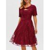 Lace Overlay Twisted Keyhole Dress - RED S
