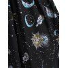 Sun Moon Star Mock Button Cap Sleeve Belted Dress - BLACK S