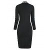 Sequined Mesh Panel Asymmetric Sheath Dress - BLACK M