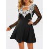 Robe de Bal Découpée en Dentelle Insérée - Noir 2XL