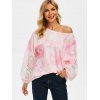Tie Dye Broderie Anglaise Sleeves Batwing Sleeve Top - LIGHT PINK M