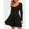 Robe Evasée à Manches Longues avec Lacets en Avant - Noir 3XL