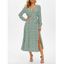 Floral Print Belted Surplice Dress - MEDIUM SEA GREEN M