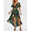 Robe Haute Basse Superposée à Imprimé Fleur et Chaîne - Bleu de Minuit 2XL