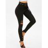 Pantalon Moulant Déchiré Ceinturé à Lacets - Noir L