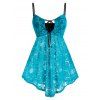 Ensemble de Body Découpé Noué en Dentelle Transparente Grande Taille avec Culotte - Bleu Vert Ara 4X
