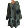 Abstract Print Layered Trapeze Long Sleeve Dress - LIGHT GREEN L