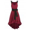 Robe Haute Basse Bicolore à Volants avec Nœud Papillon - Rouge Vineux XL