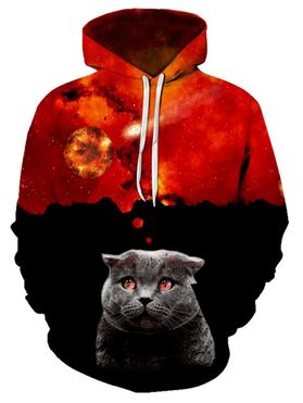 Volcano Cat Pattern Casual Front Pocket Hoodie