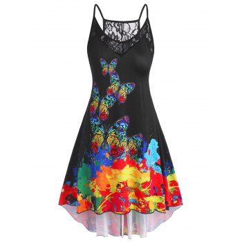 

Butterfly Lace Panel High Low Plus Size Dress, Black