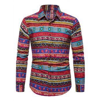 Ethnic Seamless Pattern Button Up Shirt, Red
