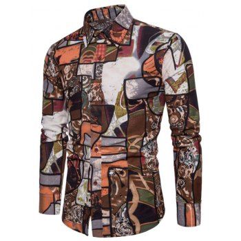 

Tribal Pattern Block Casual Long Sleeve Shirt, Multicolor