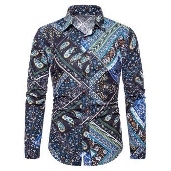 

Floral Paisley Print Turn-down Collar Casual Shirt, Blueberry blue