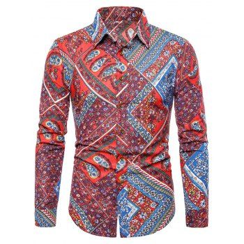 

Floral Paisley Print Turn-down Collar Casual Shirt, Red