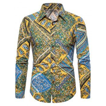 

Floral Paisley Print Turn-down Collar Casual Shirt, Yellow