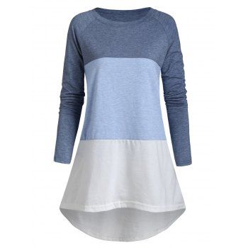 

Plus Size Colorblock High Low Tee, Light blue