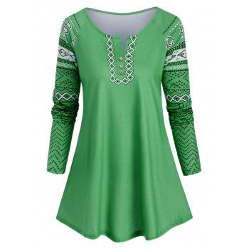 

Plus Size Geometric T Shirt, Green