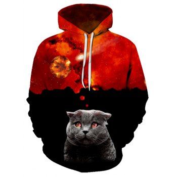 

Volcano Cat Pattern Casual Front Pocket Hoodie, Multicolor