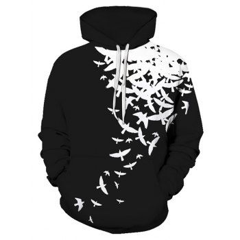 

Contrast Pigeons Print Front Pocket Casual Hoodie, Multicolor